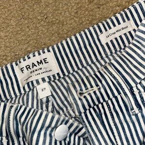 Frame Denim Navy and White Striped Jeans